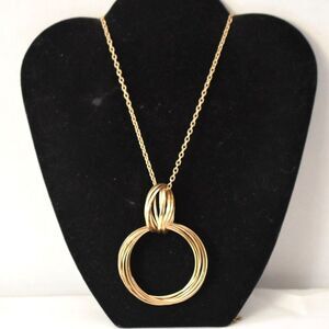 Boho Statement Gold Tone Link 28" Chain 3" Interlocking Rings Pendant Necklace